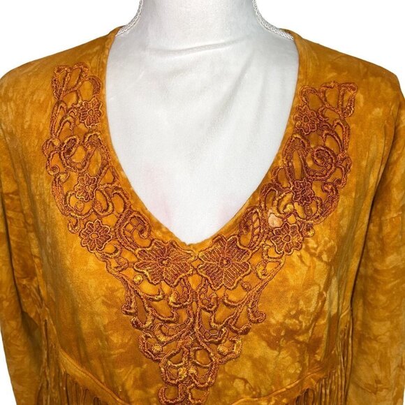 Bijan Womens Maxi Dress Orange One Size Vintage Stone Washed Pure Cotton Fringe - Picture 6 of 12